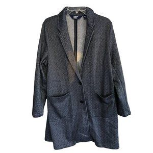 Lands' End 518570 Fleece Blazer Sweater Jacket Black Herringbone Women's XL/P 18